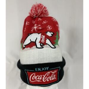 Coca-Cola -Coke Bright Red/Black Stocking Cap Hat Beanie Polar Bear Ski Unisex